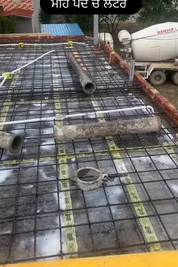 RCC slab and reinforcement work at a construction site